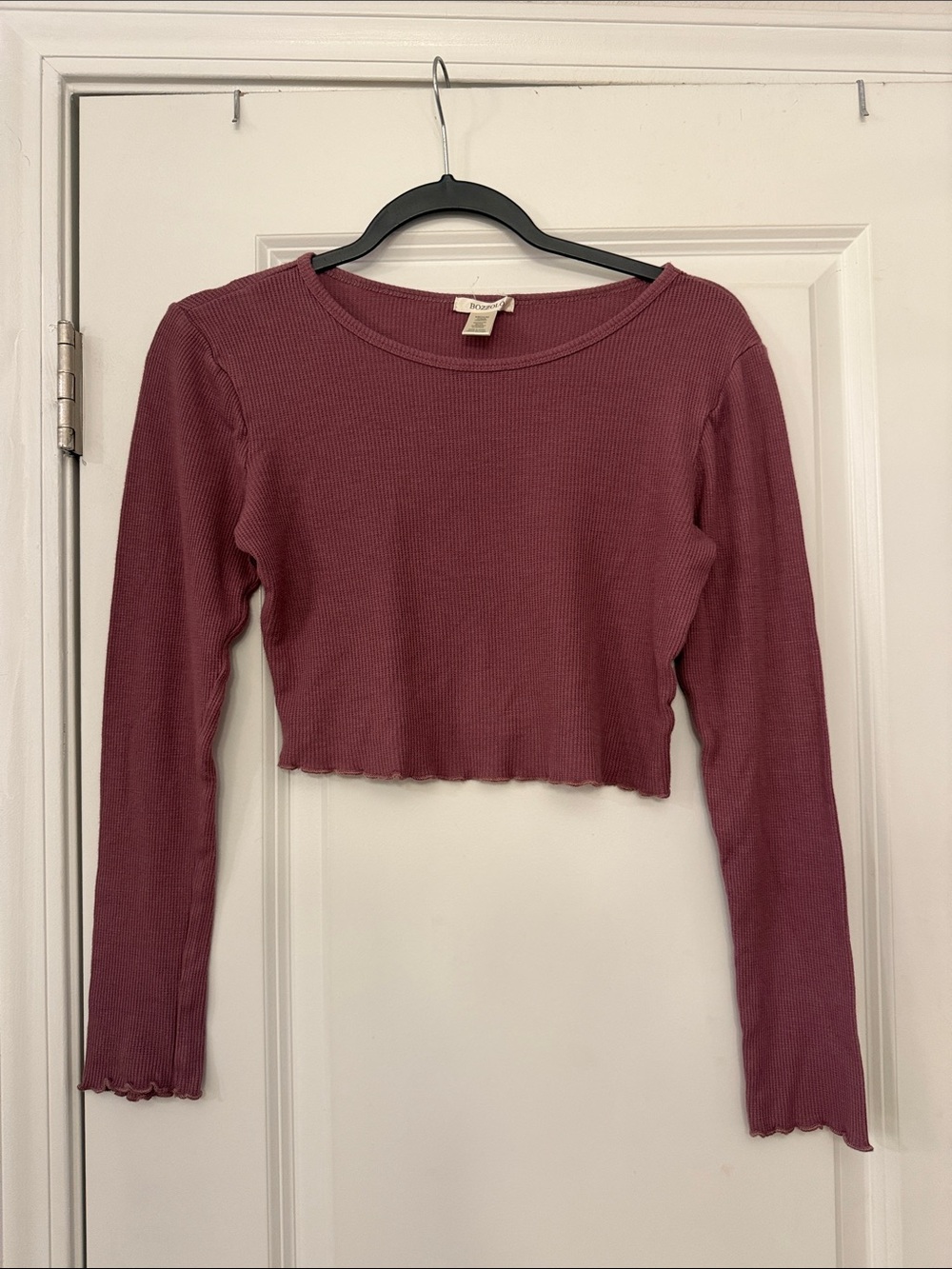 Ribbed Long Sleeve Cropped Top - Rose